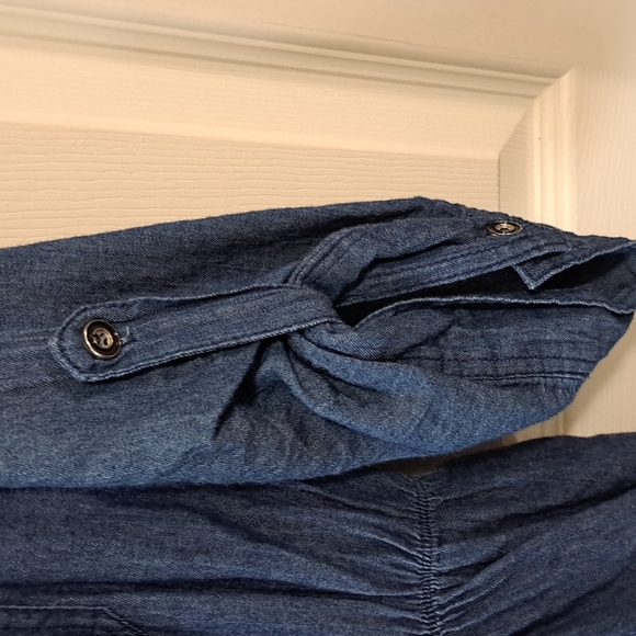 Vintage dots denim mini dress - button up - v neck - 1X - Picture 5 of 7